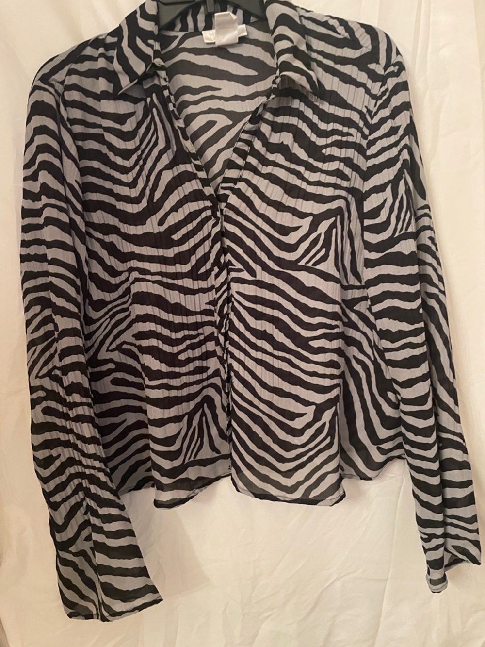 Zebra Print Black & Silver Button-Front Women’s Blouse